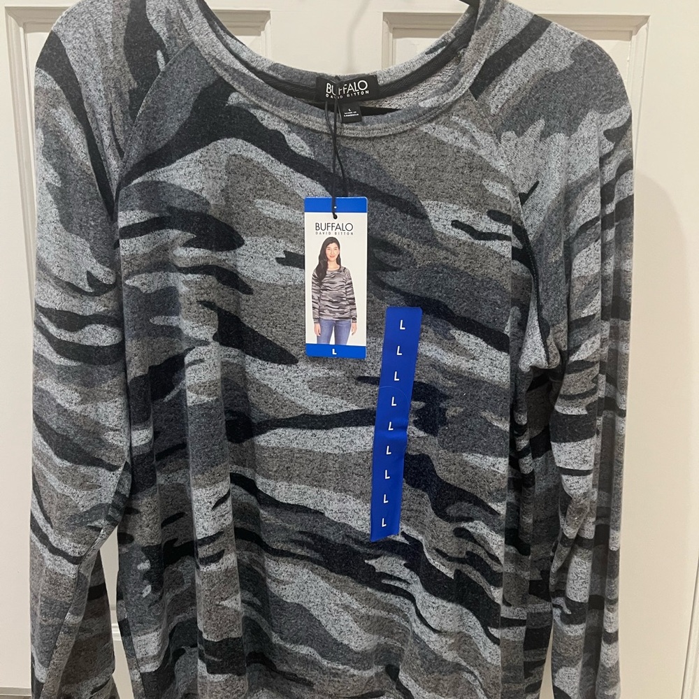 Buffalo David Bitton Black and Gray Camouflage Sweater